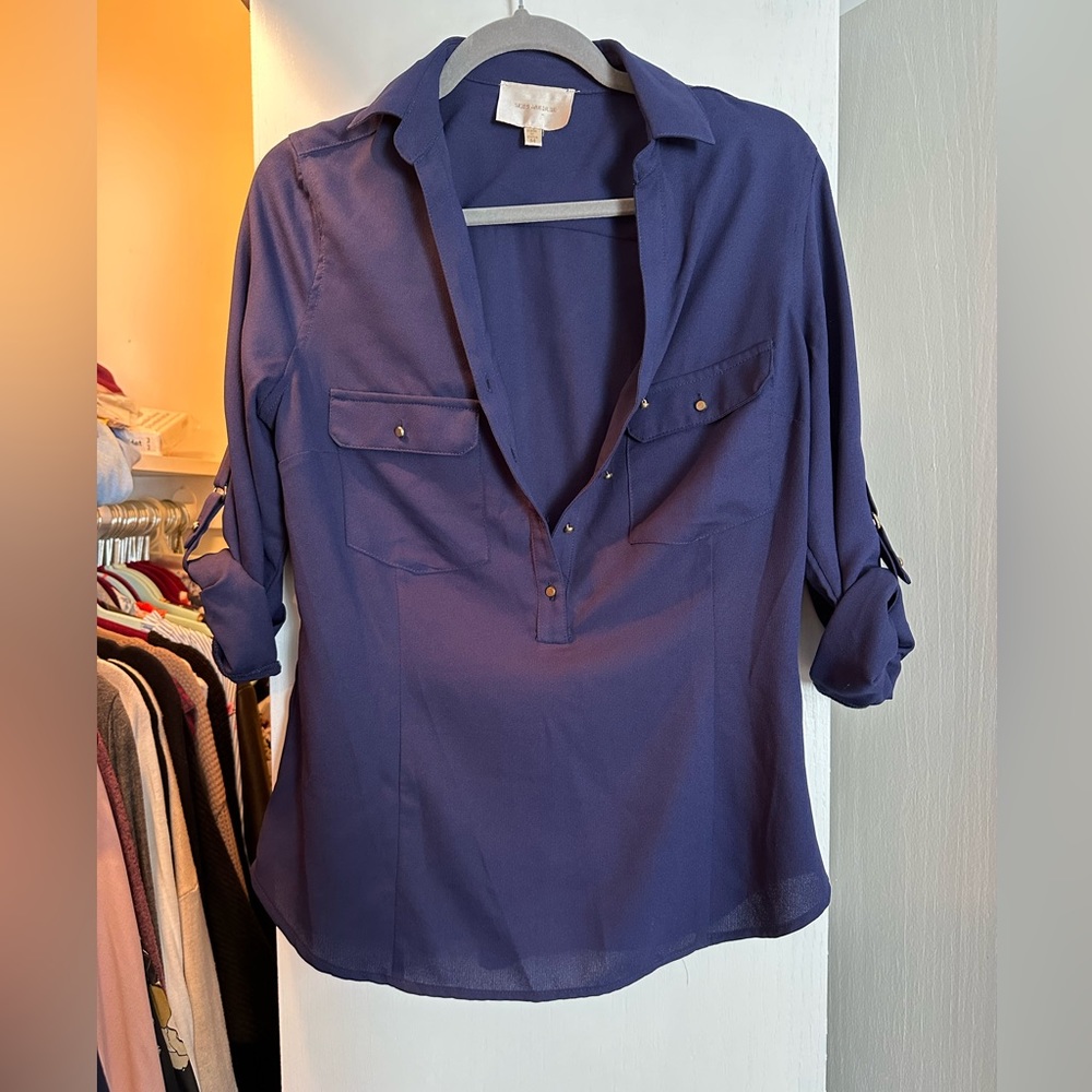 Skies Are Blue Stitchfix medium blue blouse shirt